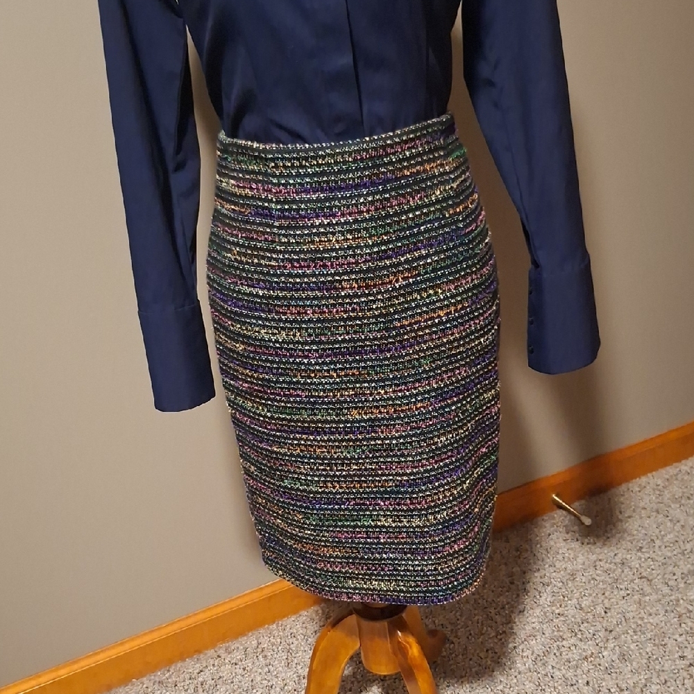 RACHEL Rachel Roy Multicolor Tweed Pencil Skirt with Navy Accents